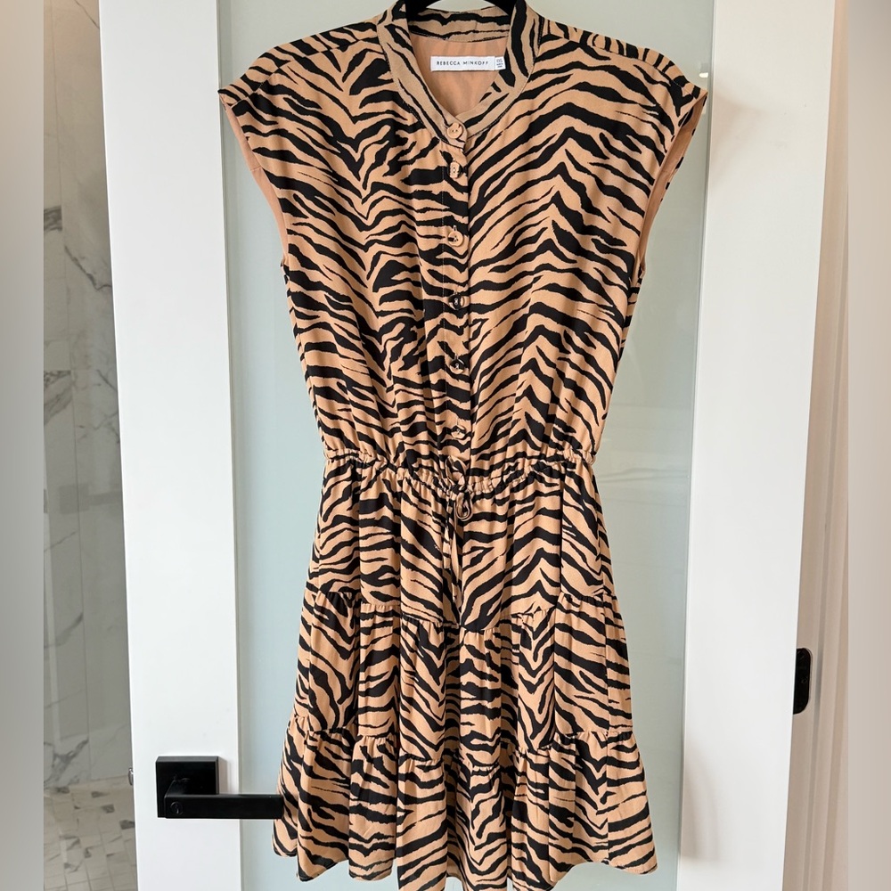 Rebecca Minkoff Black and Tan Animal Print Blouse